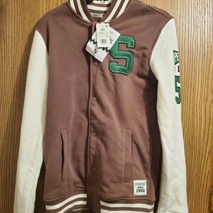 PEANUTS SNOOPY LETTERMAN GRAPHIC JACKET--BROWN--SIZE XXS--NEW!!!